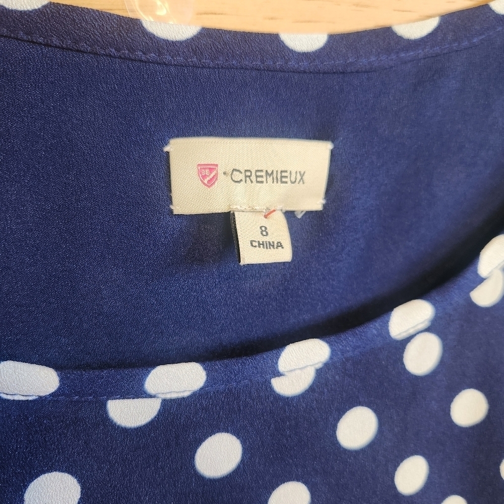 CREMIEUX BRISTOL NAVY WHITE SLEEVELESS POLKA DOT RUFFLE BOTTOM DRESS SZ 8 - Picture 5 of 6